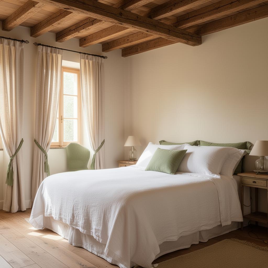 Chambre lumineuse avec linge blanc